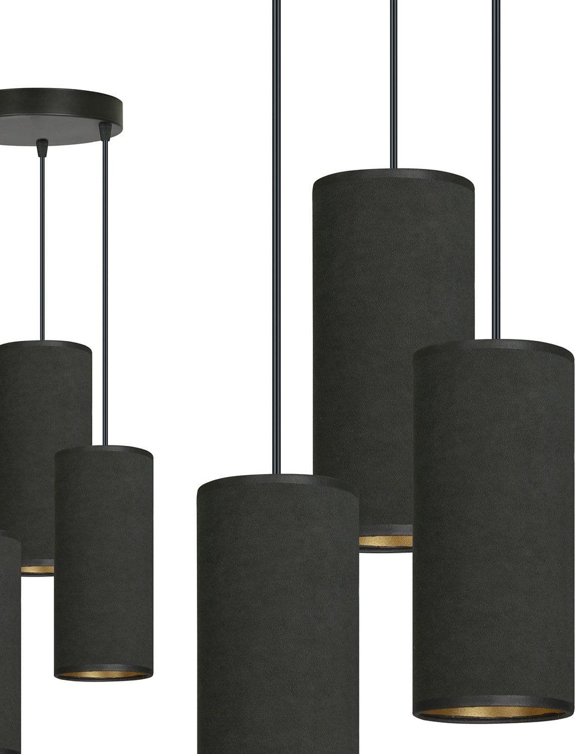 Sospensione Tonda 3 Luci Bente In Acciaio Nero E Paralumi Nero E Oro in Lampade a sospensione LuceArt - Montecorvino Pugliano, commercioVirtuoso.it
