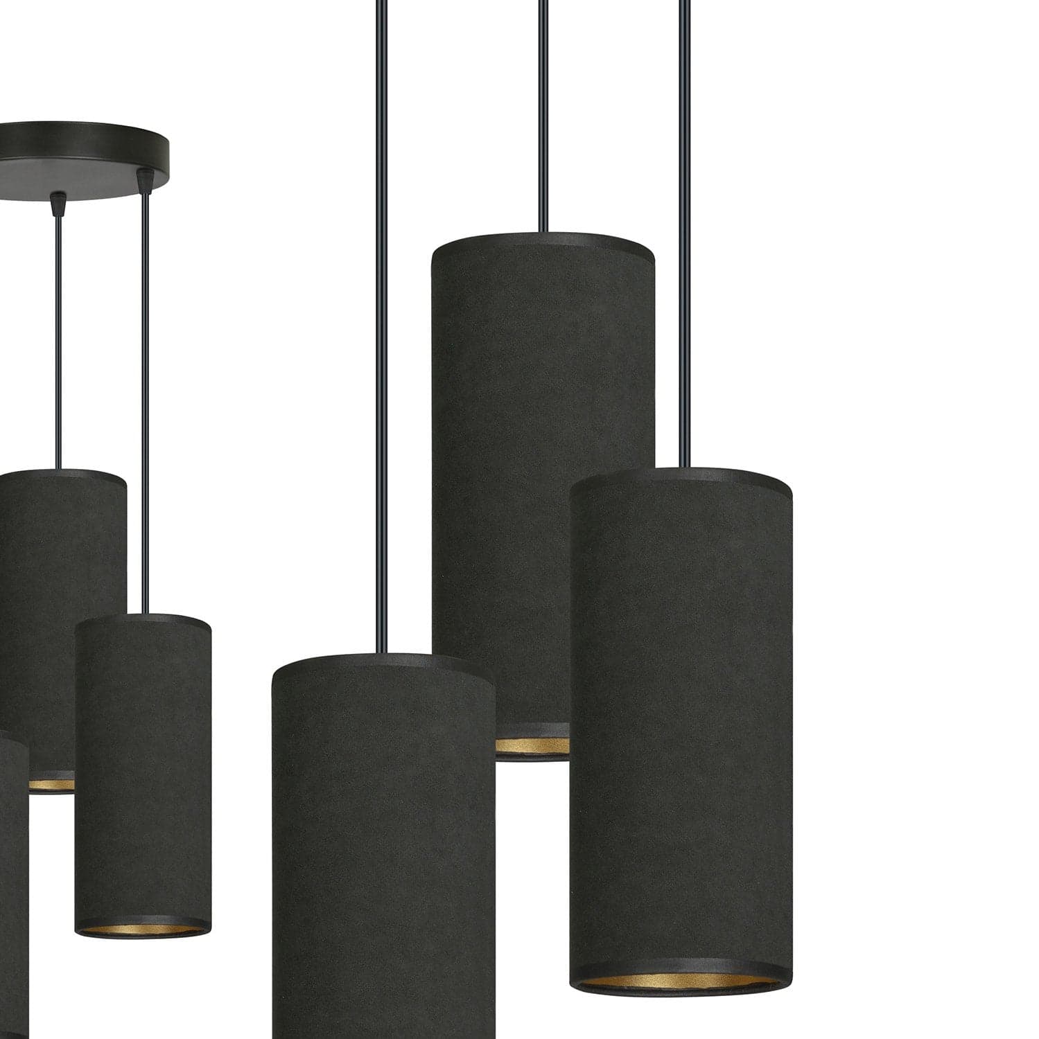 Sospensione Tonda 3 Luci Bente In Acciaio Nero E Paralumi Nero E Oro in Lampade a sospensione LuceArt - Montecorvino Pugliano, commercioVirtuoso.it