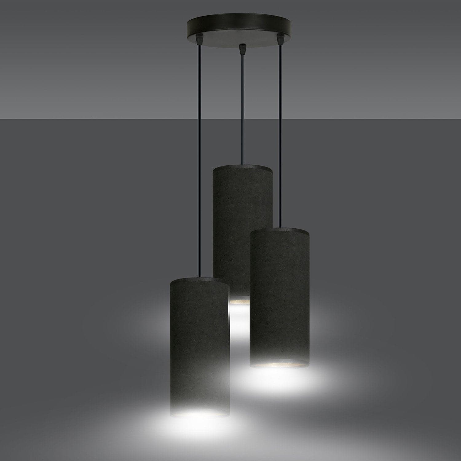 Sospensione Tonda 3 Luci Bente In Acciaio Nero E Paralumi Nero E Oro in Lampade a sospensione LuceArt - Montecorvino Pugliano, commercioVirtuoso.it