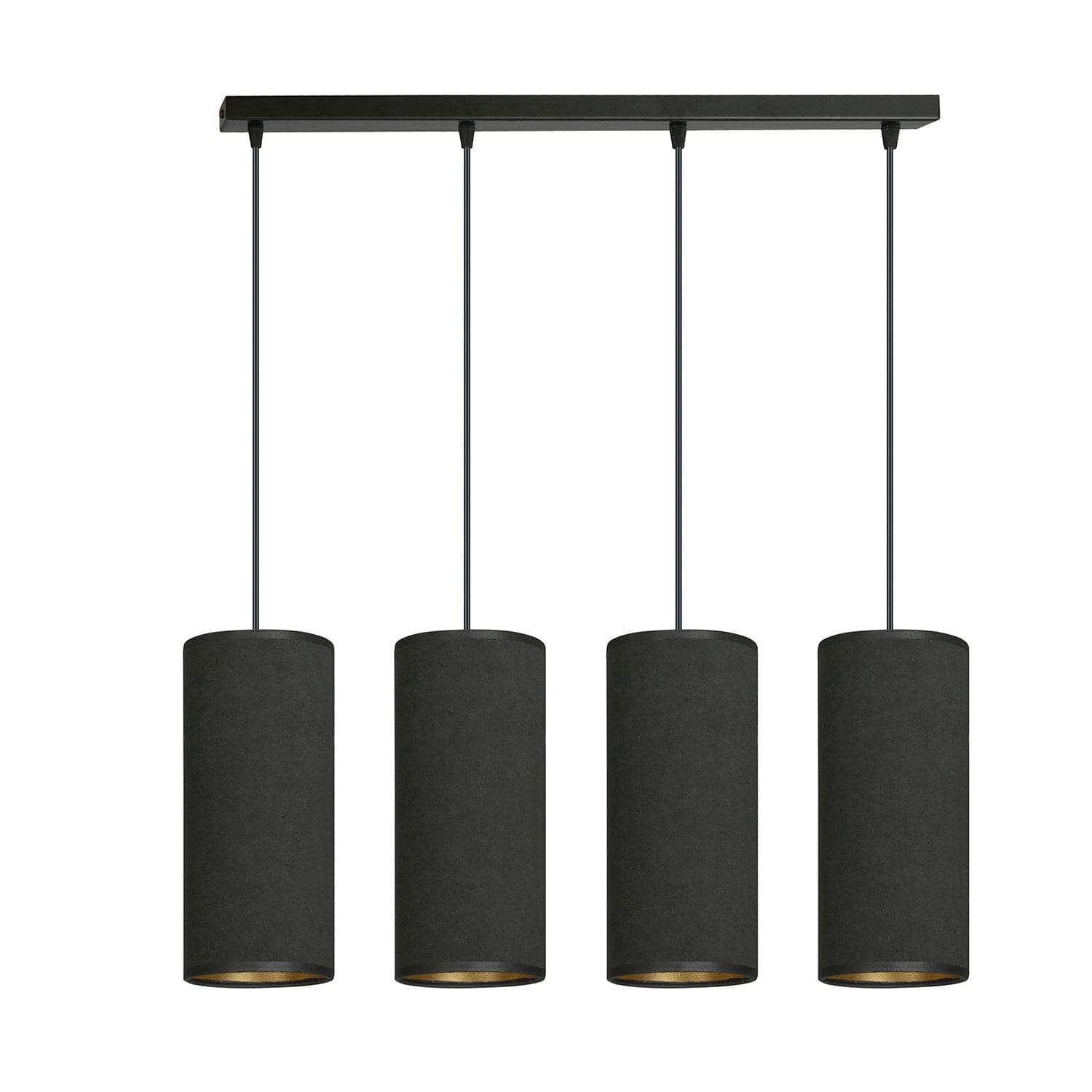 Sospensione 4 Luci Bente In Acciaio Nero E Paralumi Nero E Oro in Lampade a sospensione LuceArt - Montecorvino Pugliano, commercioVirtuoso.it