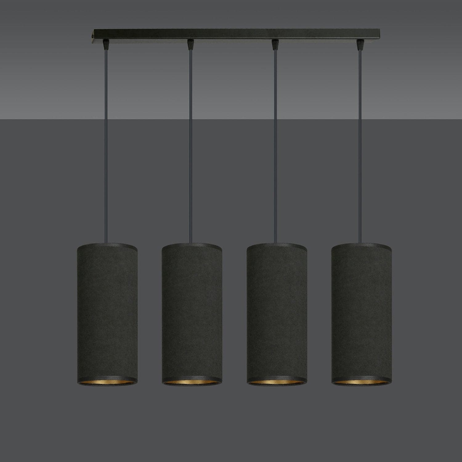 Sospensione 4 Luci Bente In Acciaio Nero E Paralumi Nero E Oro in Lampade a sospensione LuceArt - Montecorvino Pugliano, commercioVirtuoso.it