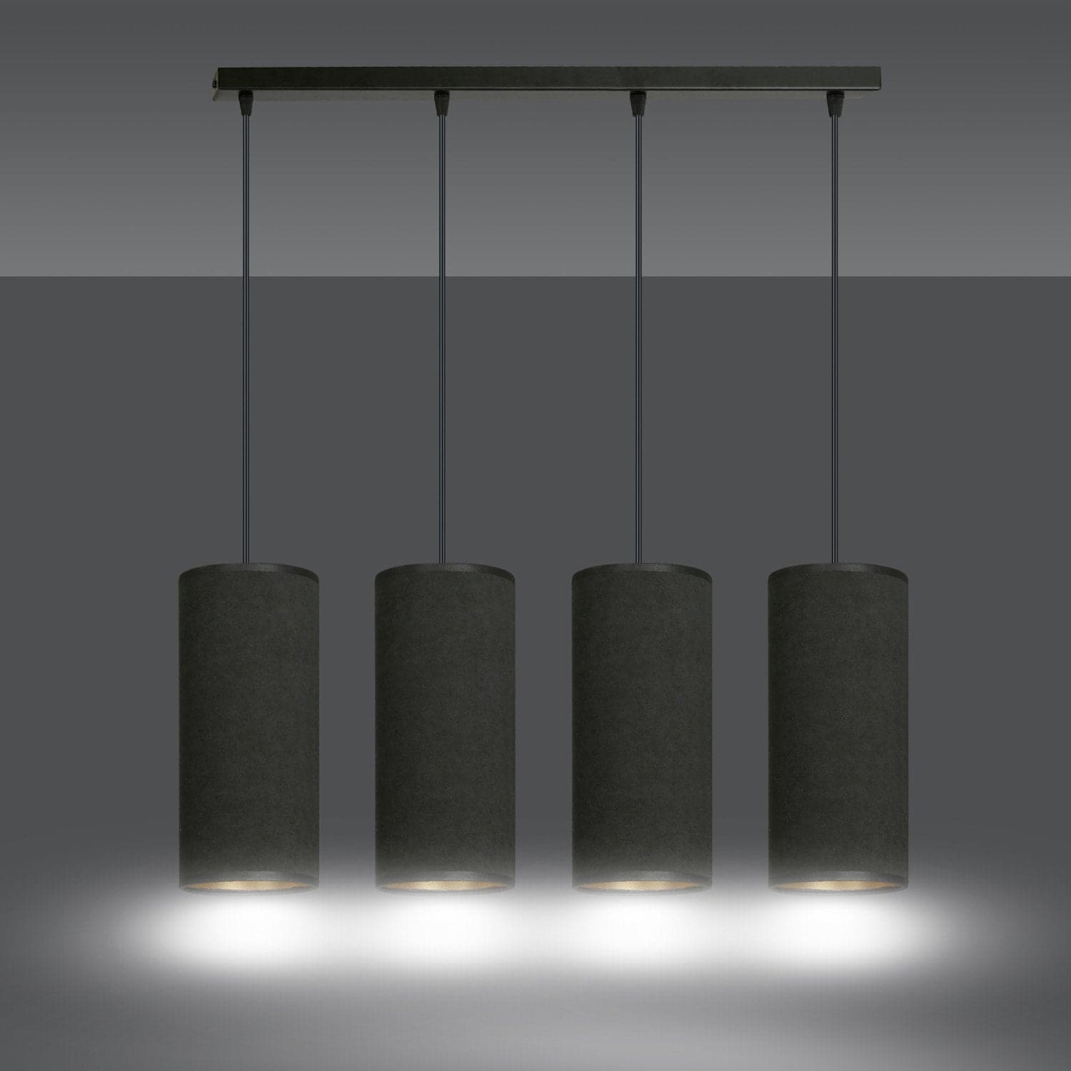 Sospensione 4 Luci Bente In Acciaio Nero E Paralumi Nero E Oro in Lampade a sospensione LuceArt - Montecorvino Pugliano, commercioVirtuoso.it