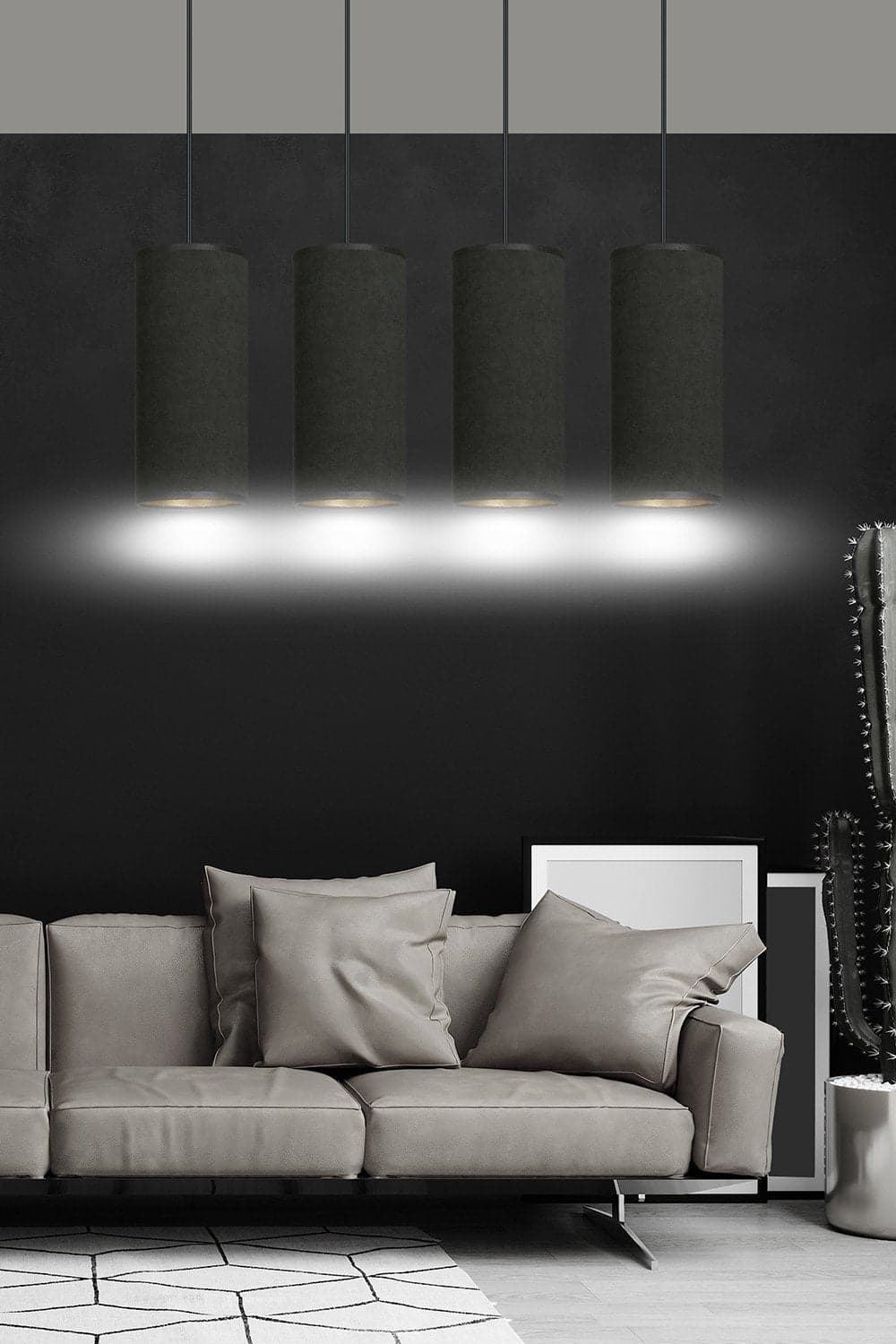 Sospensione 4 Luci Bente In Acciaio Nero E Paralumi Nero E Oro in Lampade a sospensione LuceArt - Montecorvino Pugliano, commercioVirtuoso.it