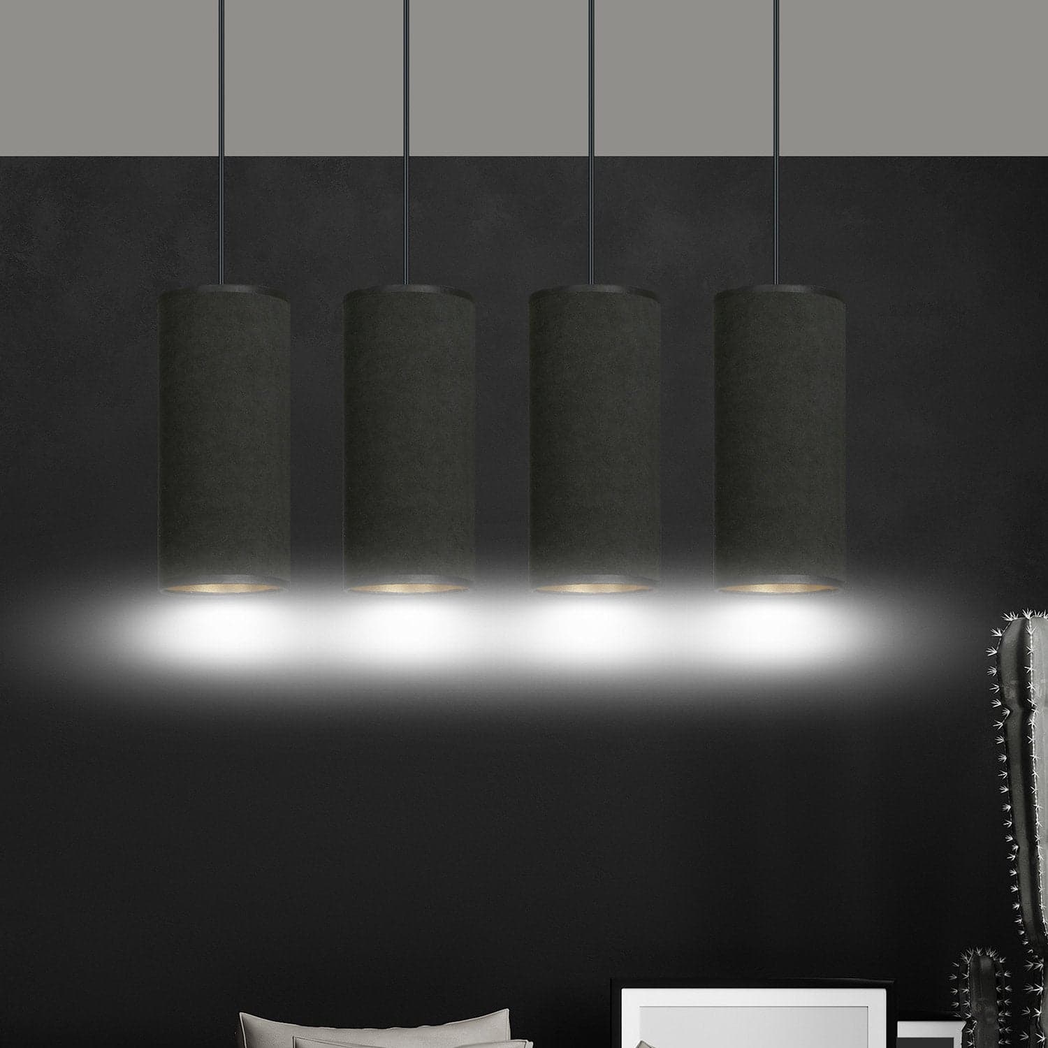 Sospensione 4 Luci Bente In Acciaio Nero E Paralumi Nero E Oro in Lampade a sospensione LuceArt - Montecorvino Pugliano, commercioVirtuoso.it