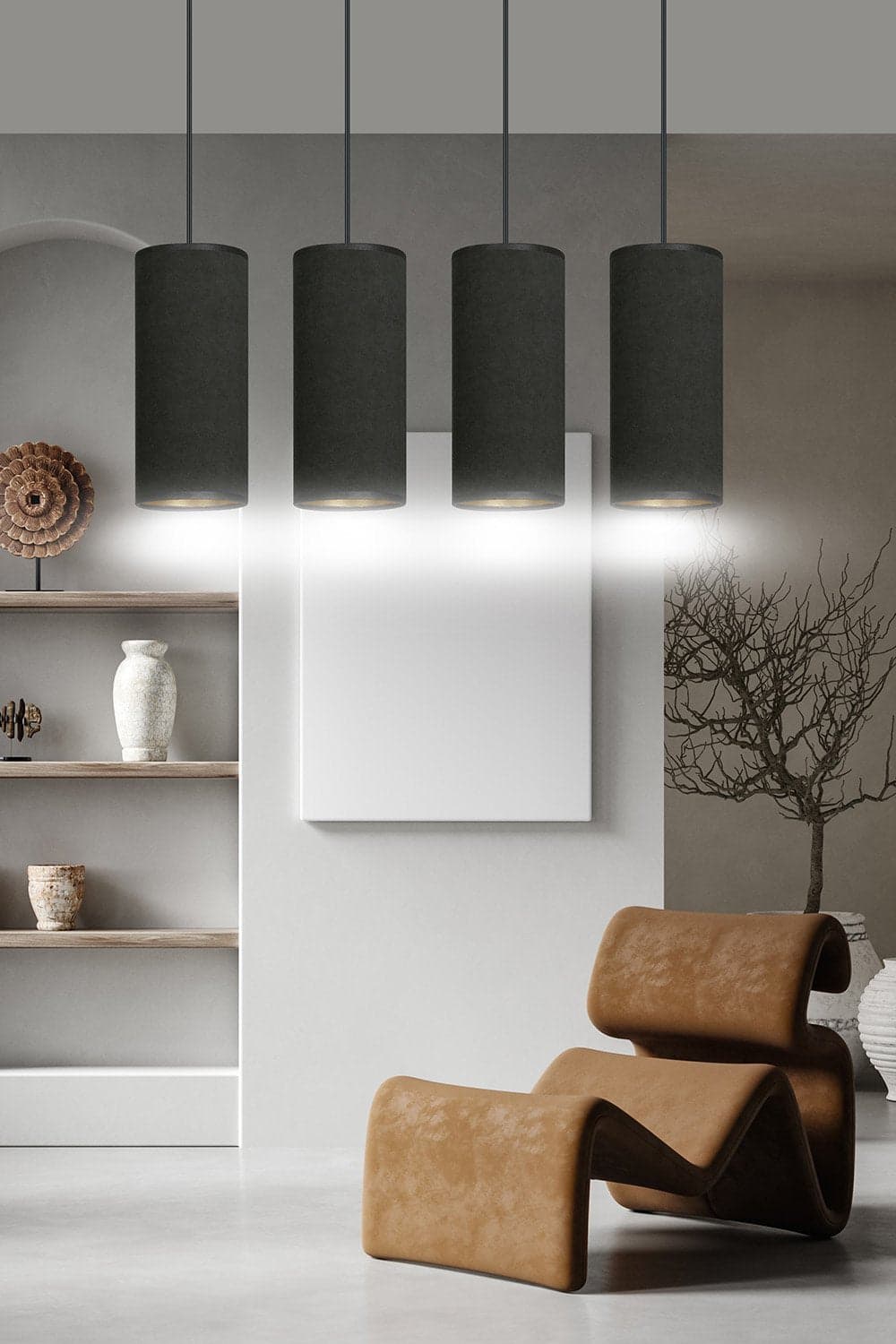 Sospensione 4 Luci Bente In Acciaio Nero E Paralumi Nero E Oro in Lampade a sospensione LuceArt - Montecorvino Pugliano, commercioVirtuoso.it