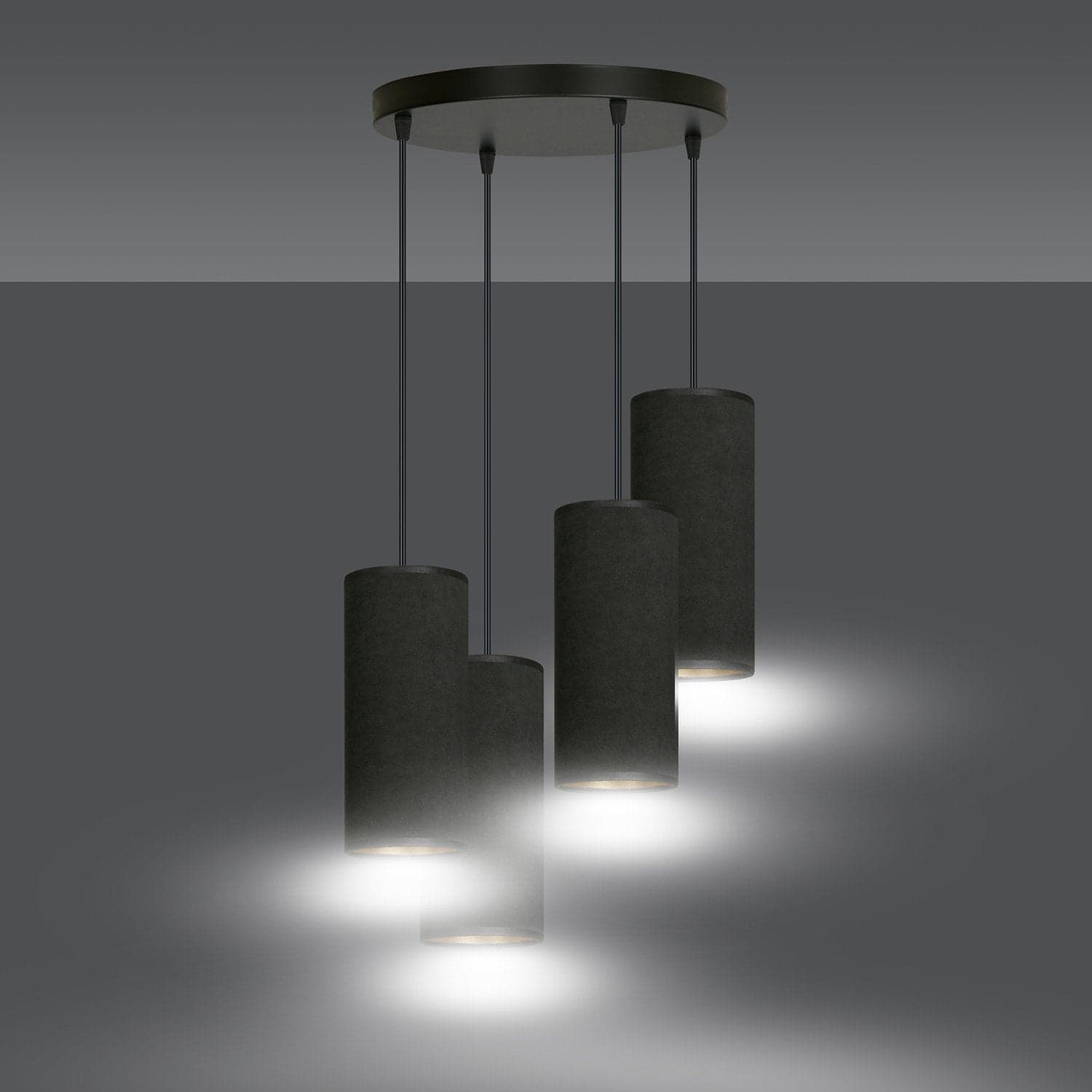 Sospensione Tonda 4 Luci Bente In Acciaio Nero E Paralumi Nero E Oro in Lampade a sospensione LuceArt - Montecorvino Pugliano, commercioVirtuoso.it