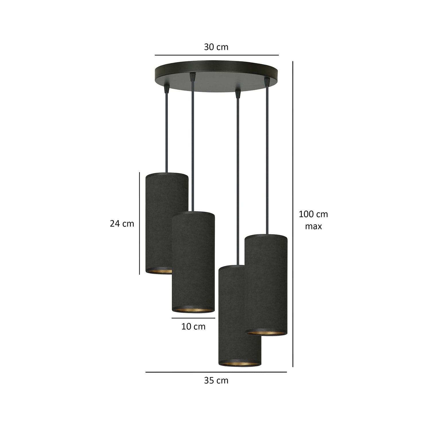 Sospensione Tonda 4 Luci Bente In Acciaio Nero E Paralumi Nero E Oro in Lampade a sospensione LuceArt - Montecorvino Pugliano, commercioVirtuoso.it