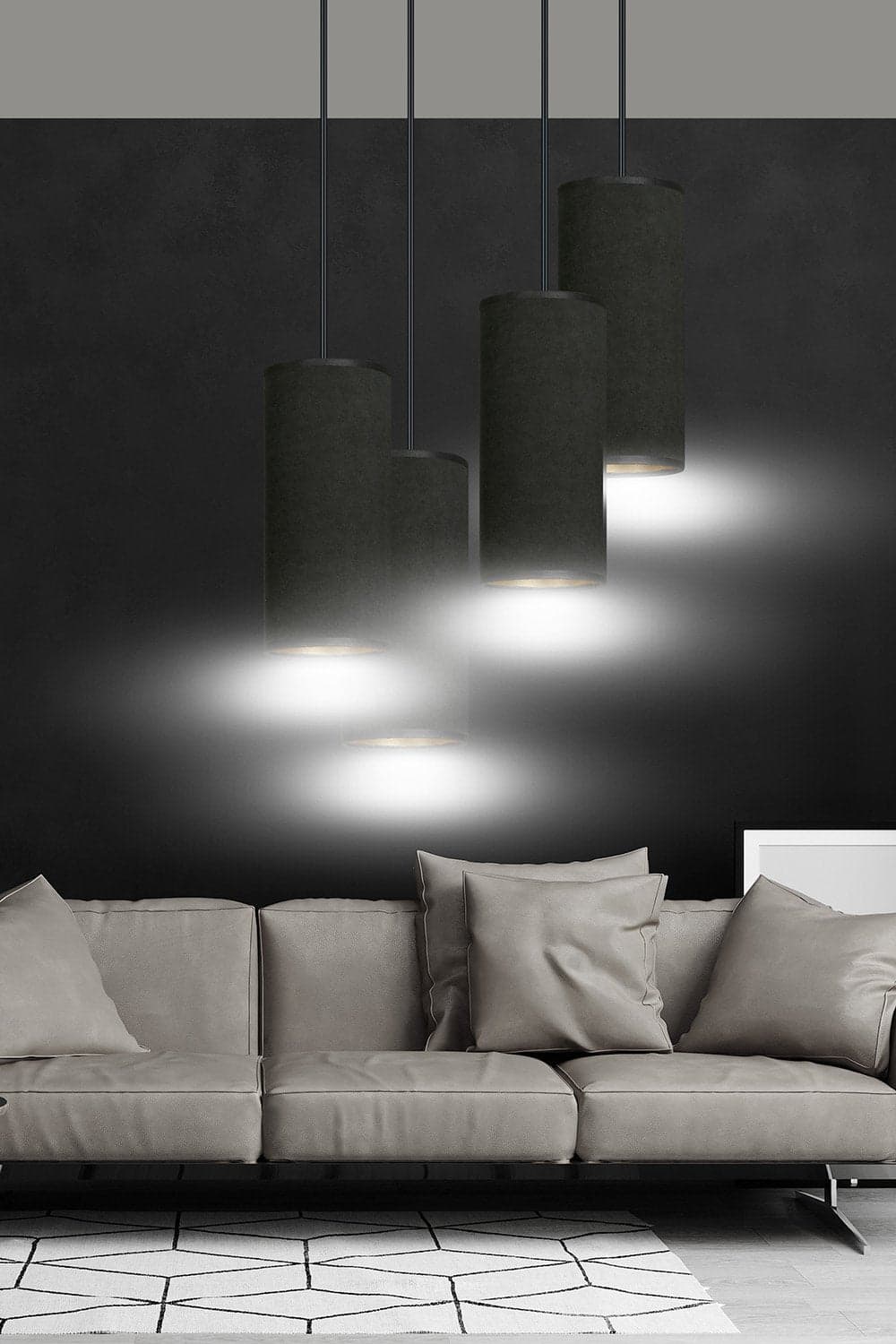 Sospensione Tonda 4 Luci Bente In Acciaio Nero E Paralumi Nero E Oro in Lampade a sospensione LuceArt - Montecorvino Pugliano, commercioVirtuoso.it