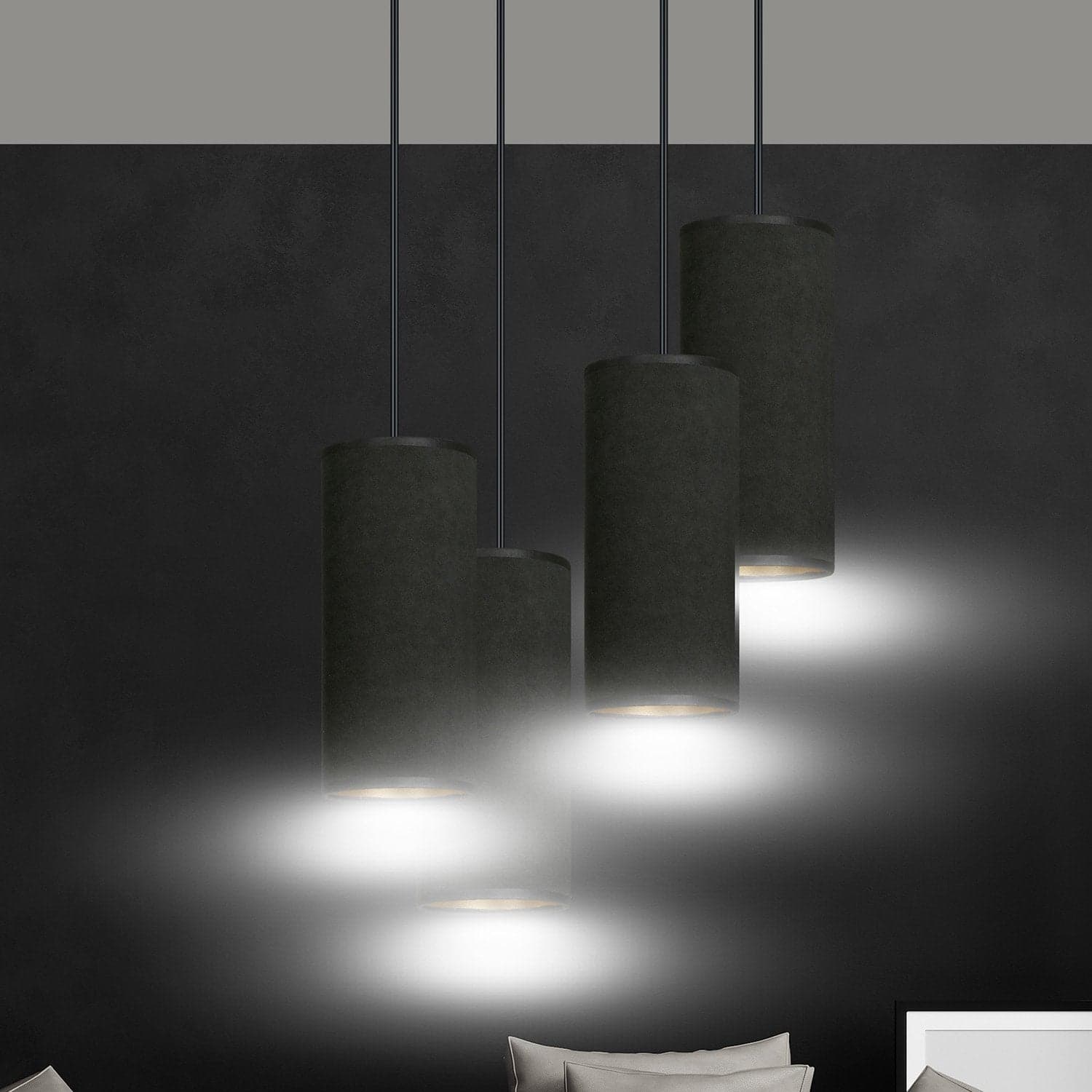 Sospensione Tonda 4 Luci Bente In Acciaio Nero E Paralumi Nero E Oro in Lampade a sospensione LuceArt - Montecorvino Pugliano, commercioVirtuoso.it