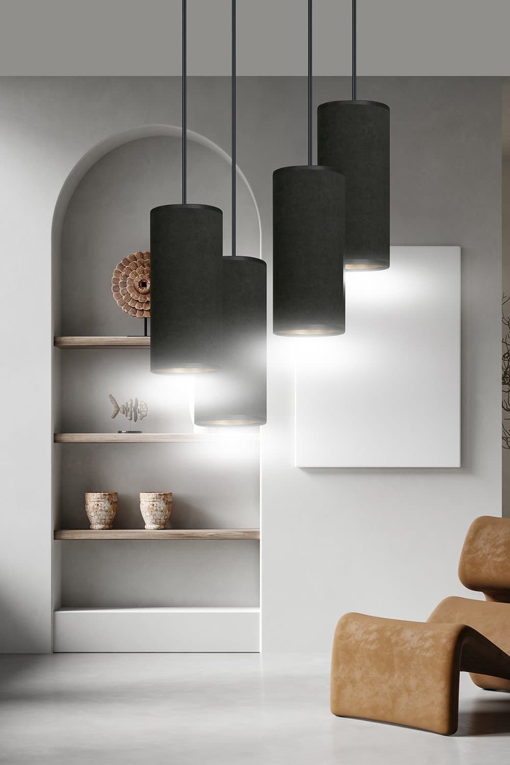 Sospensione Tonda 4 Luci Bente In Acciaio Nero E Paralumi Nero E Oro in Lampade a sospensione LuceArt - Montecorvino Pugliano, commercioVirtuoso.it