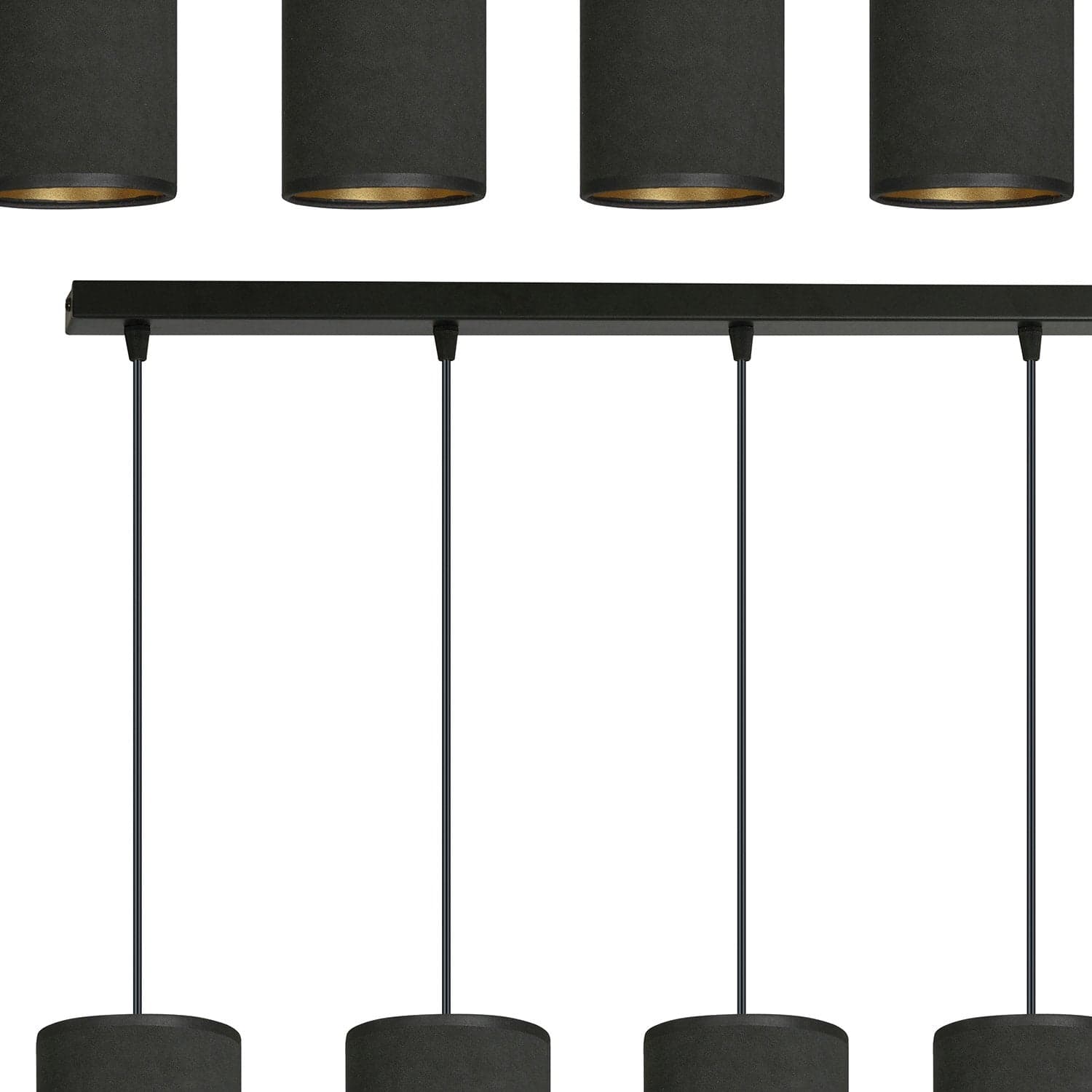 Sospensione 6 Luci Bente In Acciaio Nero E Paralumi Nero E Oro in Lampade a sospensione LuceArt - Montecorvino Pugliano, commercioVirtuoso.it