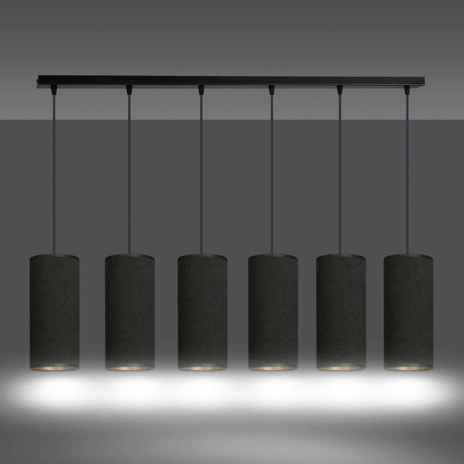 Sospensione 6 Luci Bente In Acciaio Nero E Paralumi Nero E Oro in Lampade a sospensione LuceArt - Montecorvino Pugliano, commercioVirtuoso.it