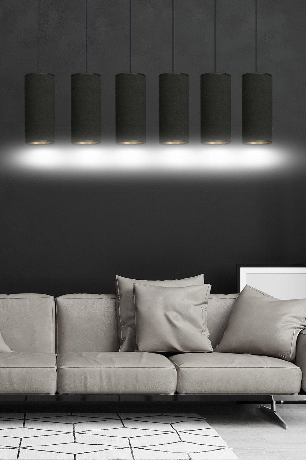 Sospensione 6 Luci Bente In Acciaio Nero E Paralumi Nero E Oro in Lampade a sospensione LuceArt - Montecorvino Pugliano, commercioVirtuoso.it