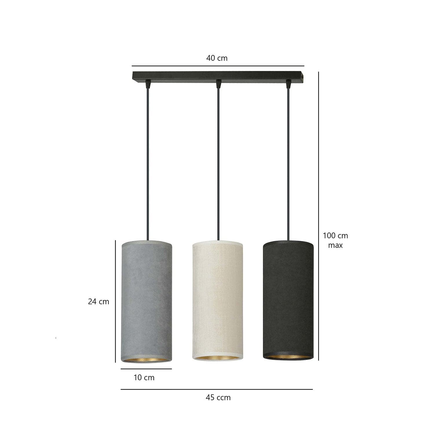 Sospensione 3 Luci Bente In Acciaio Nero E Paralumi Nero Grigio Bianco in Lampade a sospensione LuceArt - Montecorvino Pugliano, commercioVirtuoso.it