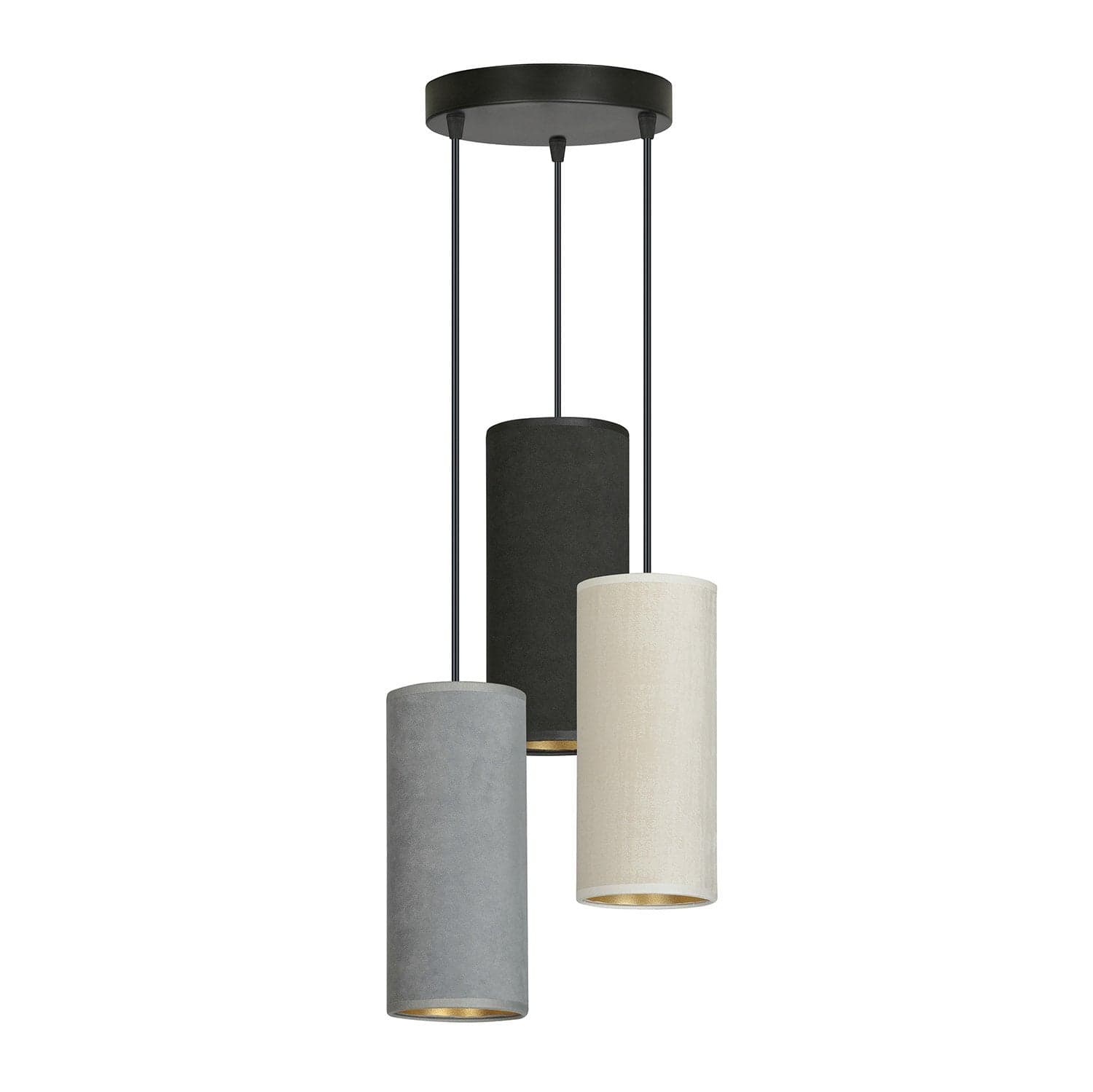 Sospensione 3 Tonda Luci Bente In Acciaio Nero E Paralumi Nero Grigio Bianco in Lampade a sospensione LuceArt - Montecorvino Pugliano, commercioVirtuoso.it