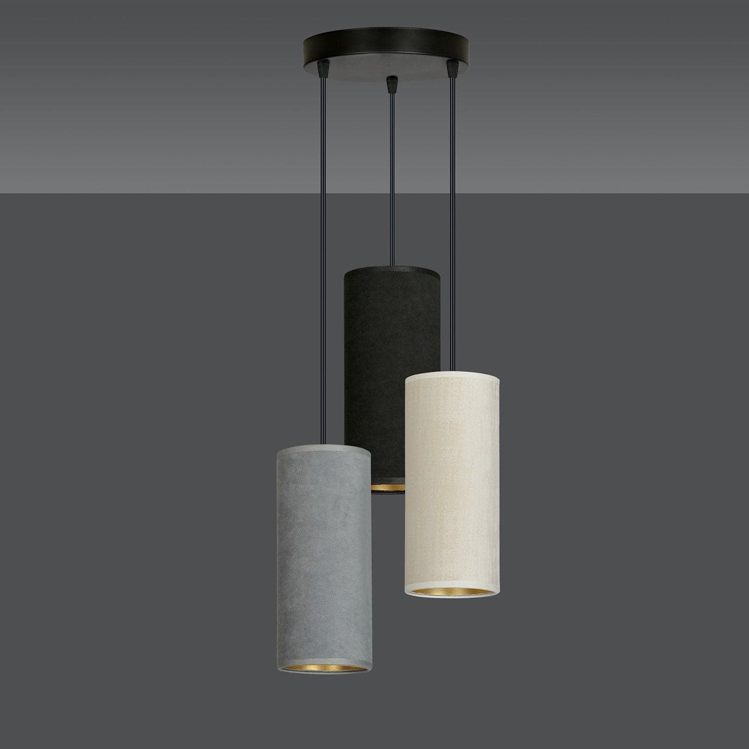 Sospensione 3 Tonda Luci Bente In Acciaio Nero E Paralumi Nero Grigio Bianco in Lampade a sospensione LuceArt - Montecorvino Pugliano, commercioVirtuoso.it
