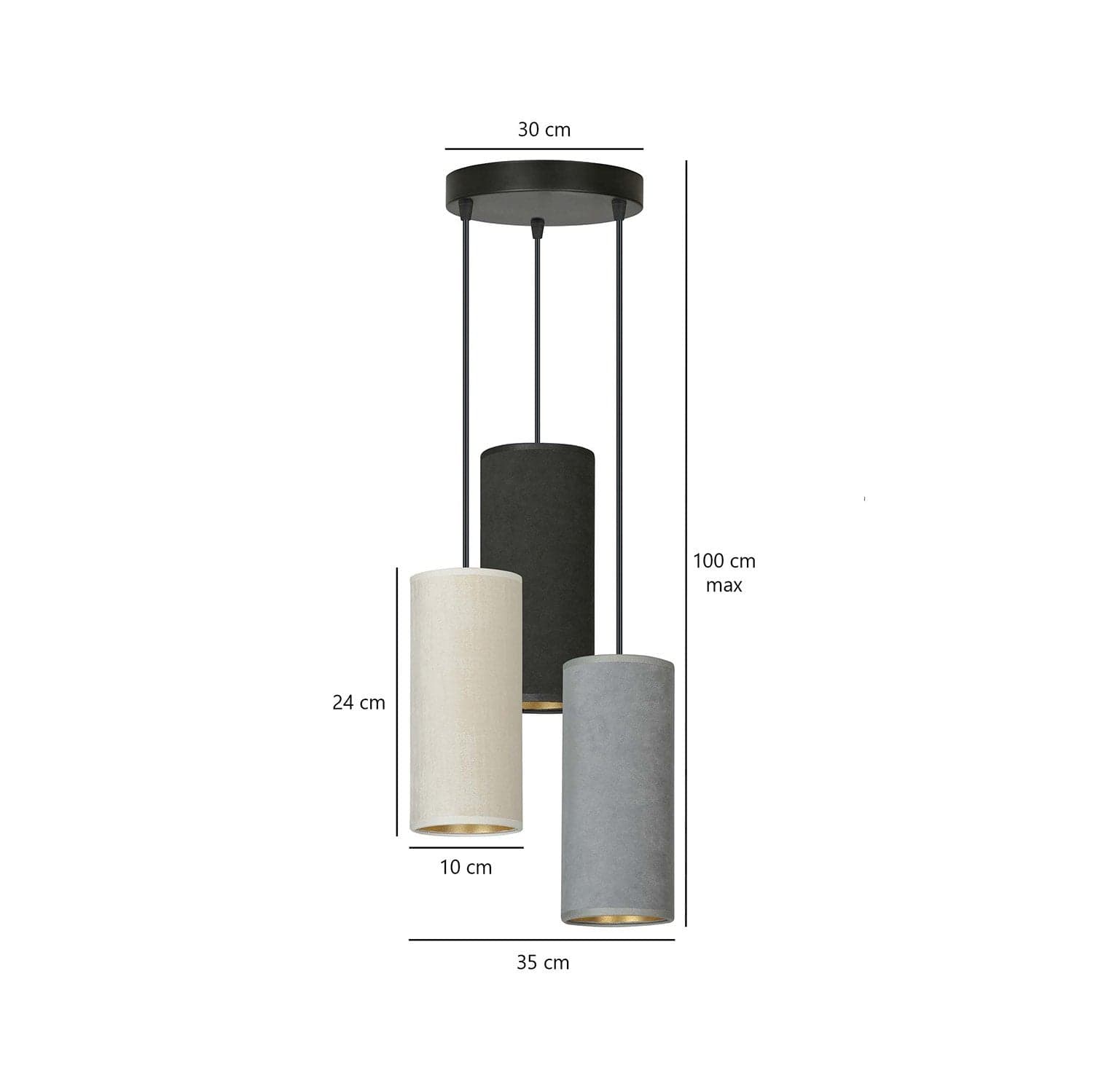 Sospensione 3 Tonda Luci Bente In Acciaio Nero E Paralumi Nero Grigio Bianco in Lampade a sospensione LuceArt - Montecorvino Pugliano, commercioVirtuoso.it