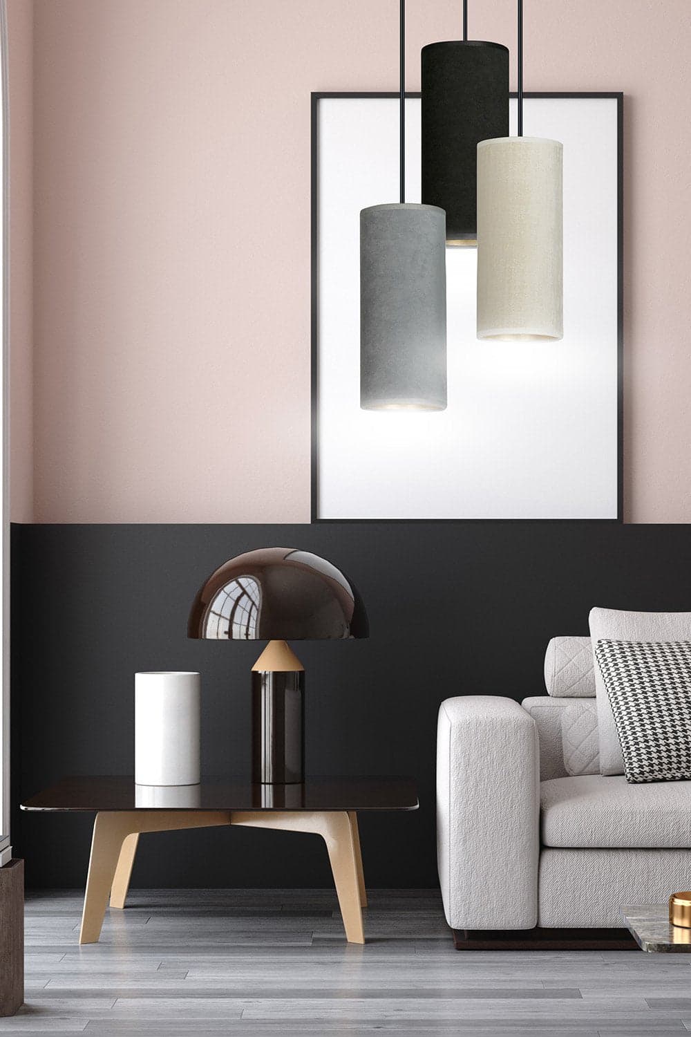Sospensione 3 Tonda Luci Bente In Acciaio Nero E Paralumi Nero Grigio Bianco in Lampade a sospensione LuceArt - Montecorvino Pugliano, commercioVirtuoso.it