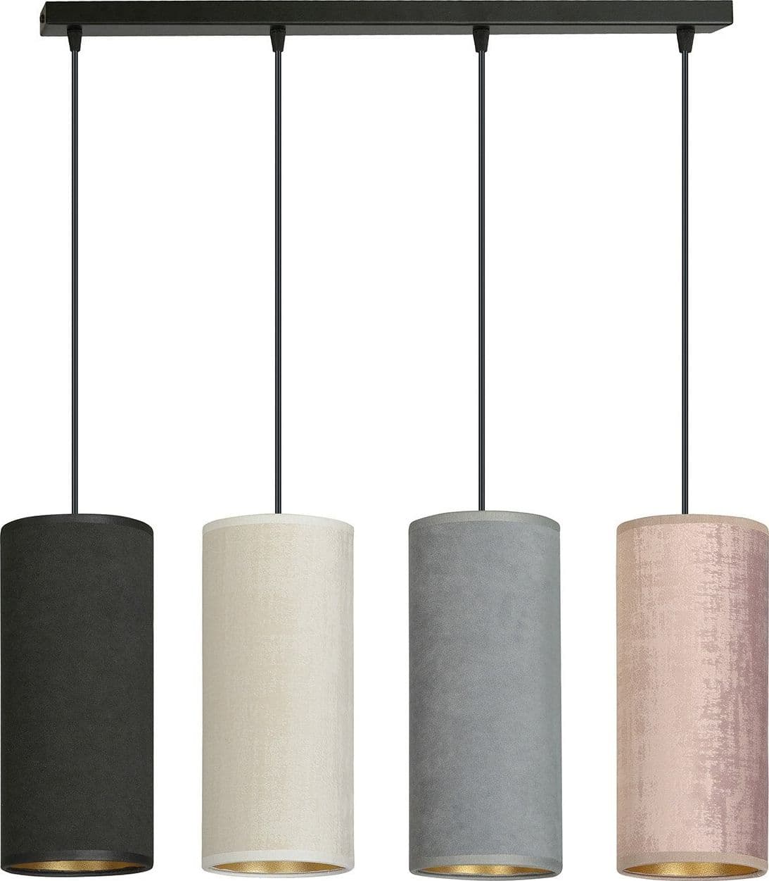 Sospensione 4 Luci Bente In Acciaio Nero E Paralumi Nero Grigio Bianco E Rosa in Lampade a sospensione LuceArt - Montecorvino Pugliano, commercioVirtuoso.it