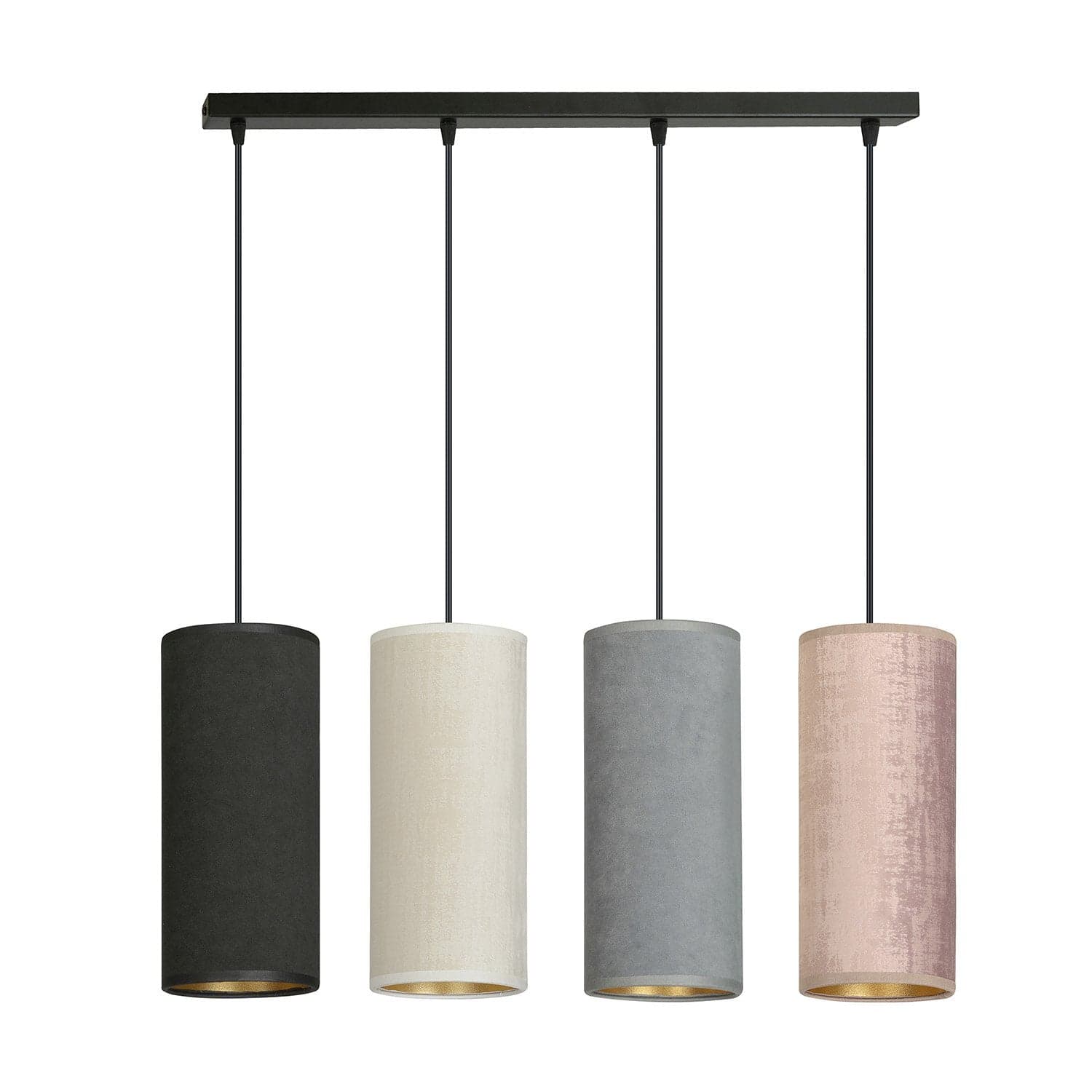 Sospensione 4 Luci Bente In Acciaio Nero E Paralumi Nero Grigio Bianco E Rosa in Lampade a sospensione LuceArt - Montecorvino Pugliano, commercioVirtuoso.it