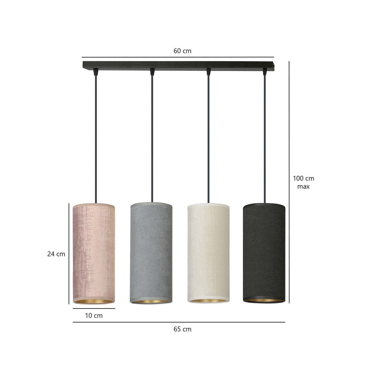 Sospensione 4 Luci Bente In Acciaio Nero E Paralumi Nero Grigio Bianco E Rosa in Lampade a sospensione LuceArt - Montecorvino Pugliano, commercioVirtuoso.it