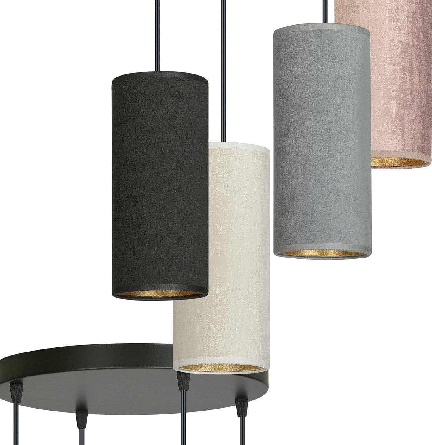 Sospensione 4 Tonda Luci Bente Acciaio Nero E Paralumi Nero Grigio Bianco Rosa in Lampade a sospensione LuceArt - Montecorvino Pugliano, commercioVirtuoso.it