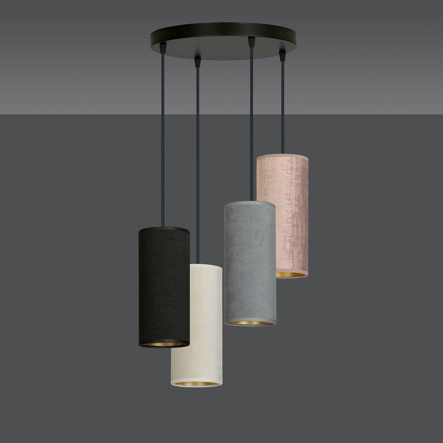 Sospensione 4 Tonda Luci Bente Acciaio Nero E Paralumi Nero Grigio Bianco Rosa in Lampade a sospensione LuceArt - Montecorvino Pugliano, commercioVirtuoso.it