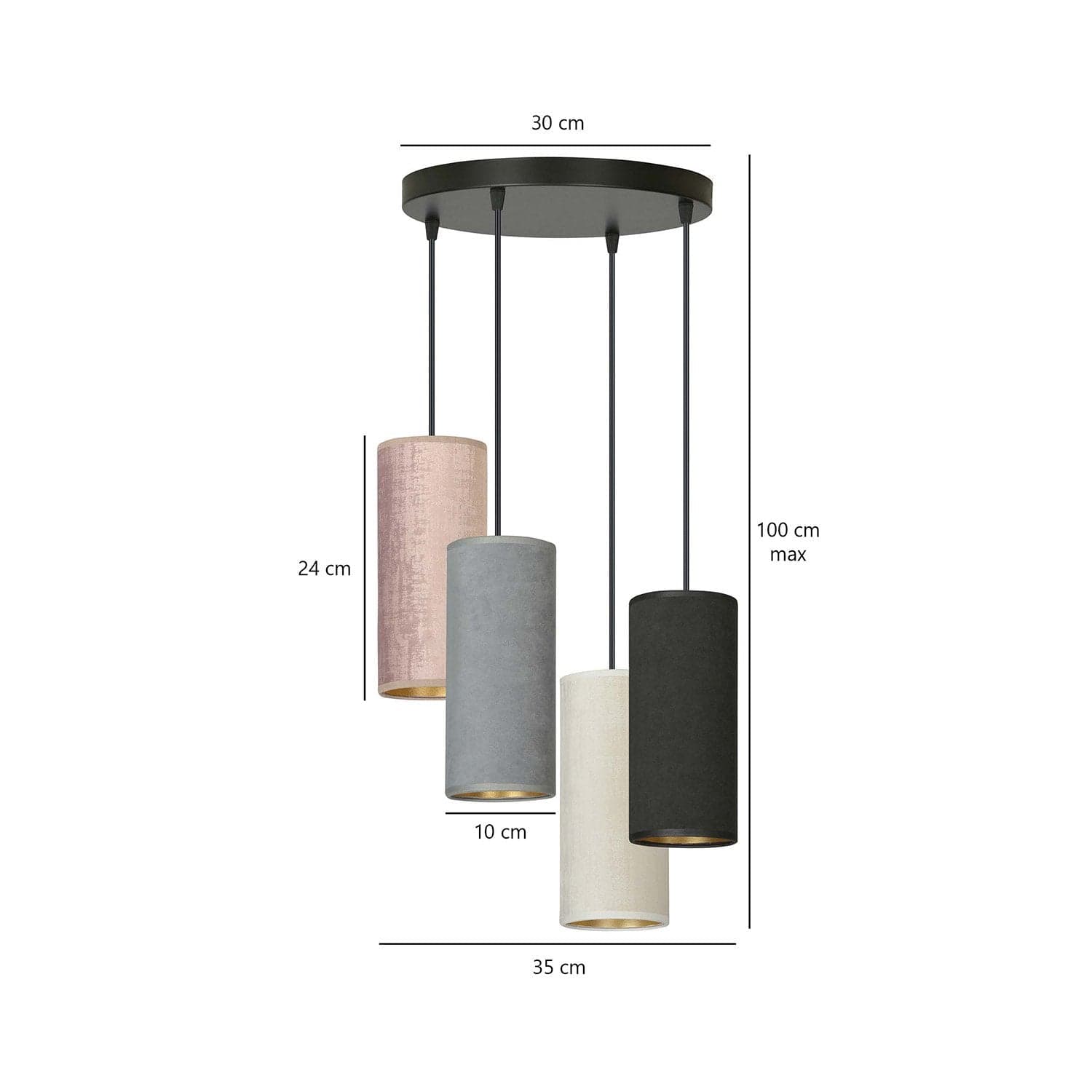 Sospensione 4 Tonda Luci Bente Acciaio Nero E Paralumi Nero Grigio Bianco Rosa in Lampade a sospensione LuceArt - Montecorvino Pugliano, commercioVirtuoso.it