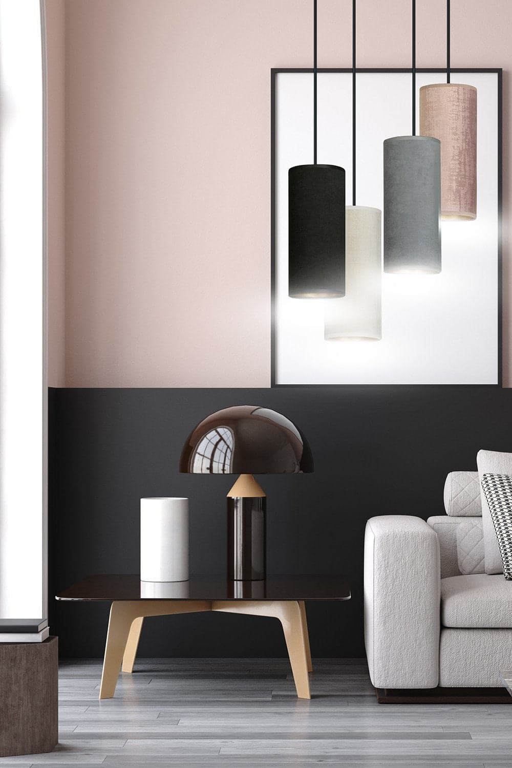 Sospensione 4 Tonda Luci Bente Acciaio Nero E Paralumi Nero Grigio Bianco Rosa in Lampade a sospensione LuceArt - Montecorvino Pugliano, commercioVirtuoso.it