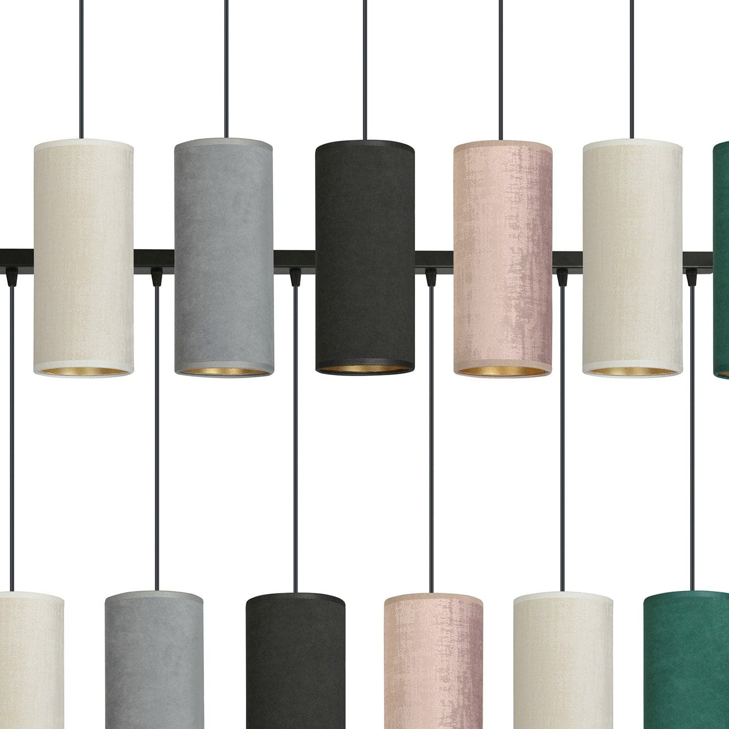 Sospensione 6 Luci Bente Acciaio Nero E Paralumi Nero Grigio Bianco Rosa Verde in Lampade a sospensione LuceArt - Montecorvino Pugliano, commercioVirtuoso.it