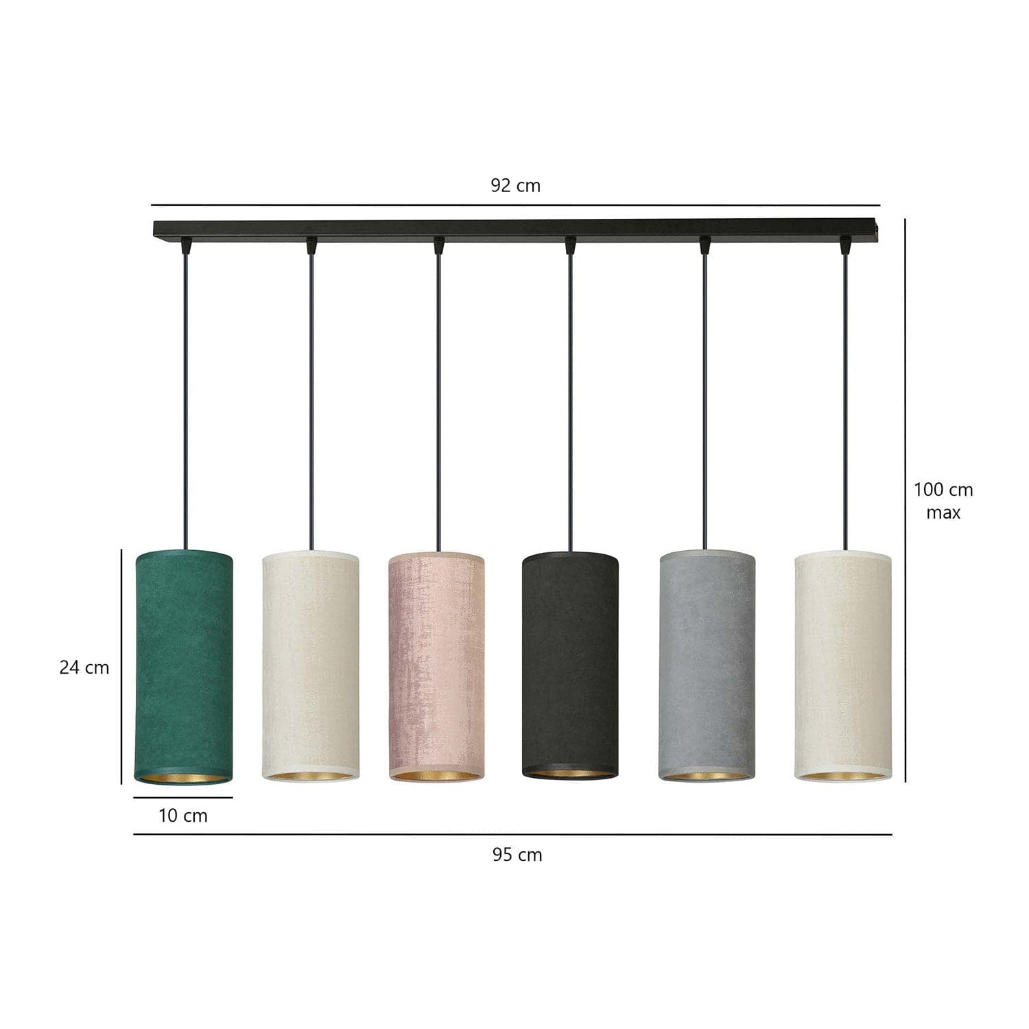 Sospensione 6 Luci Bente Acciaio Nero E Paralumi Nero Grigio Bianco Rosa Verde in Lampade a sospensione LuceArt - Montecorvino Pugliano, commercioVirtuoso.it