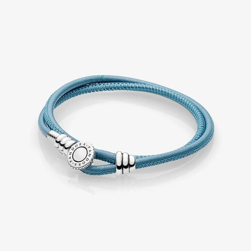 Pandora Bracciale in pelle giro doppio, Color Turchese in Bracciali Alba Gioielli - Casoria, commercioVirtuoso.it