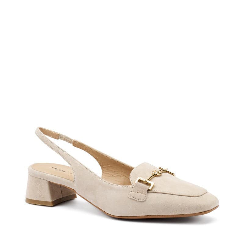 Frau slingback in camoscio ecrù con accessorio oro 92D2 in Scarpe col tacco Teresi Calzature - Marsala, commercioVirtuoso.it