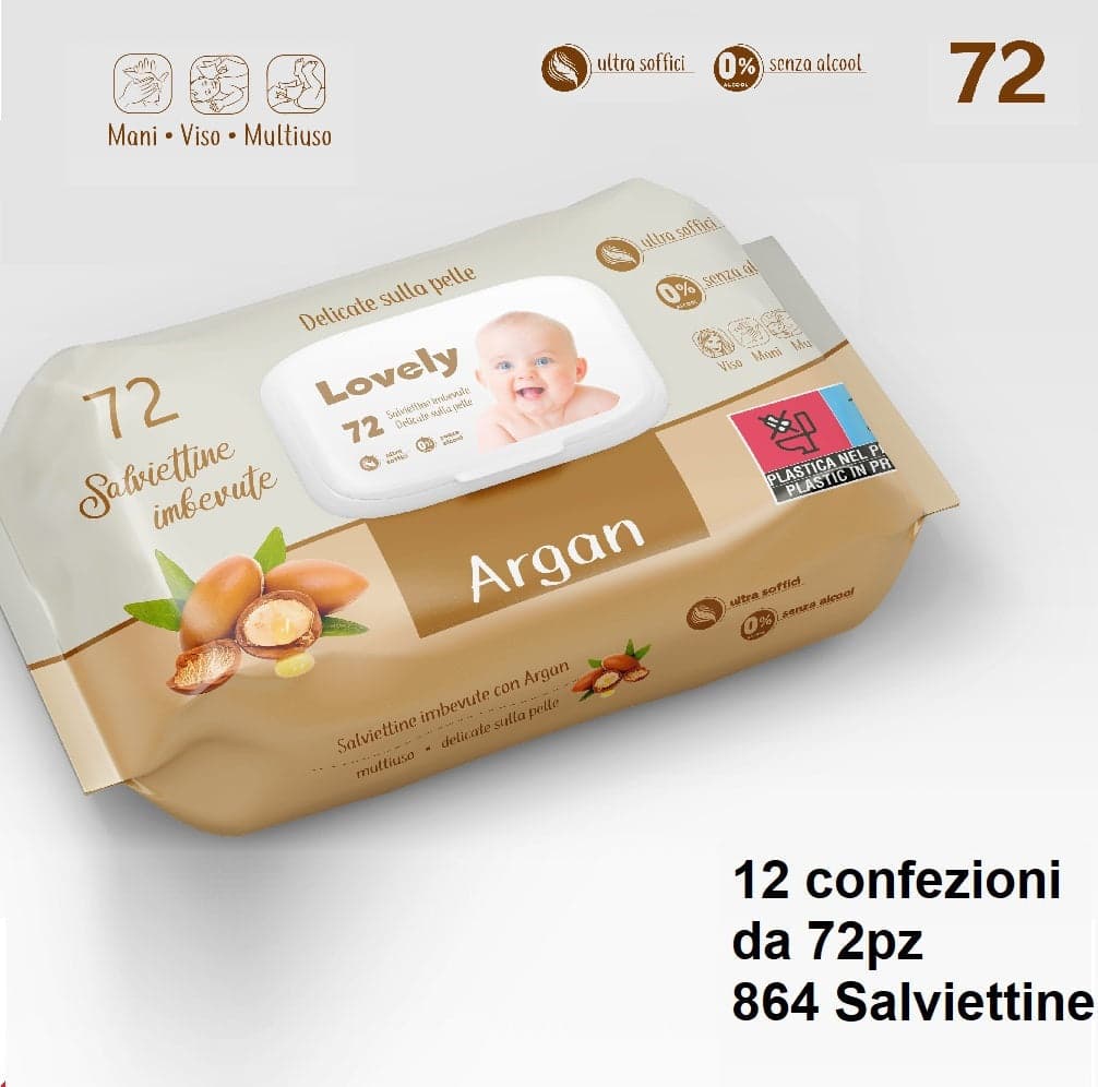 12Conf. x 72pz Salviettine Imbevute Bimbo Multiuso Tappo Ermetico No Alcool Argan in Salviette detergenti Danyx - Casoria, commercioVirtuoso.it
