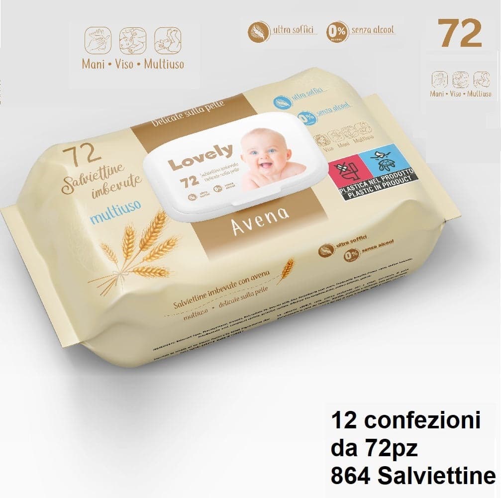 12Conf. x 72pz Salviettine Imbevute Bimbo Multiuso Tappo Ermetico No Alcool Avena in Salviette detergenti Danyx - Casoria, commercioVirtuoso.it