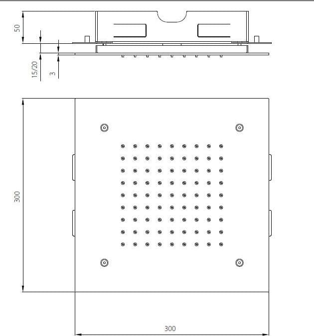 Soffione da incasso quadrato 30x30 inox in Docce fisse Mondialshop - Parabiago, commercioVirtuoso.it