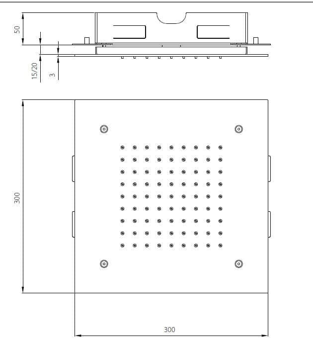 Soffione da incasso quadrato 30x30 inox in Docce fisse Mondialshop - Parabiago, commercioVirtuoso.it