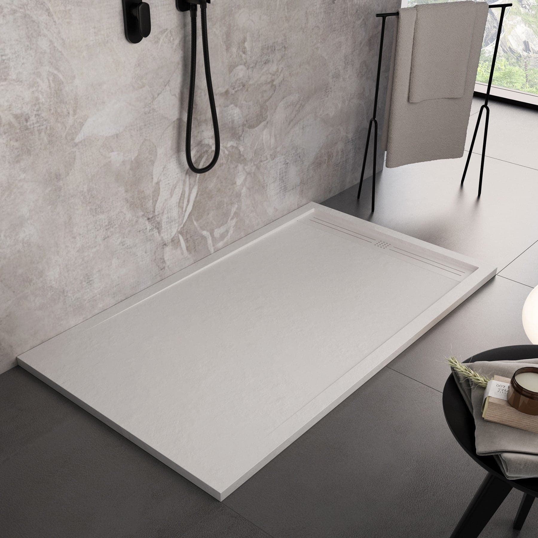 Piatto doccia in marmo resina Bianco pietra cemento GRID in Box doccia Mondialshop - Parabiago, commercioVirtuoso.it