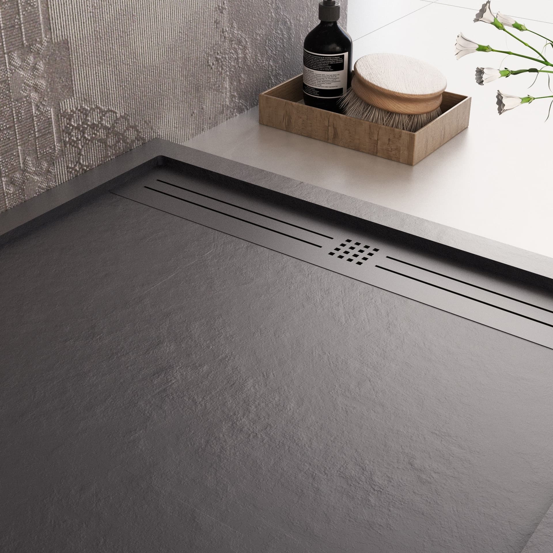 Piatto doccia in marmo resina NERO pietra cemento GRID in Box doccia Mondialshop - Parabiago, commercioVirtuoso.it