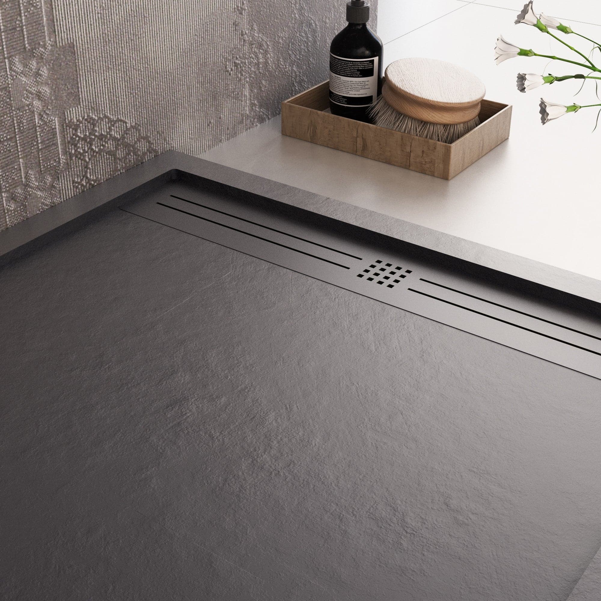 Piatto doccia in marmo resina NERO pietra cemento GRID in Box doccia Mondialshop - Parabiago, commercioVirtuoso.it