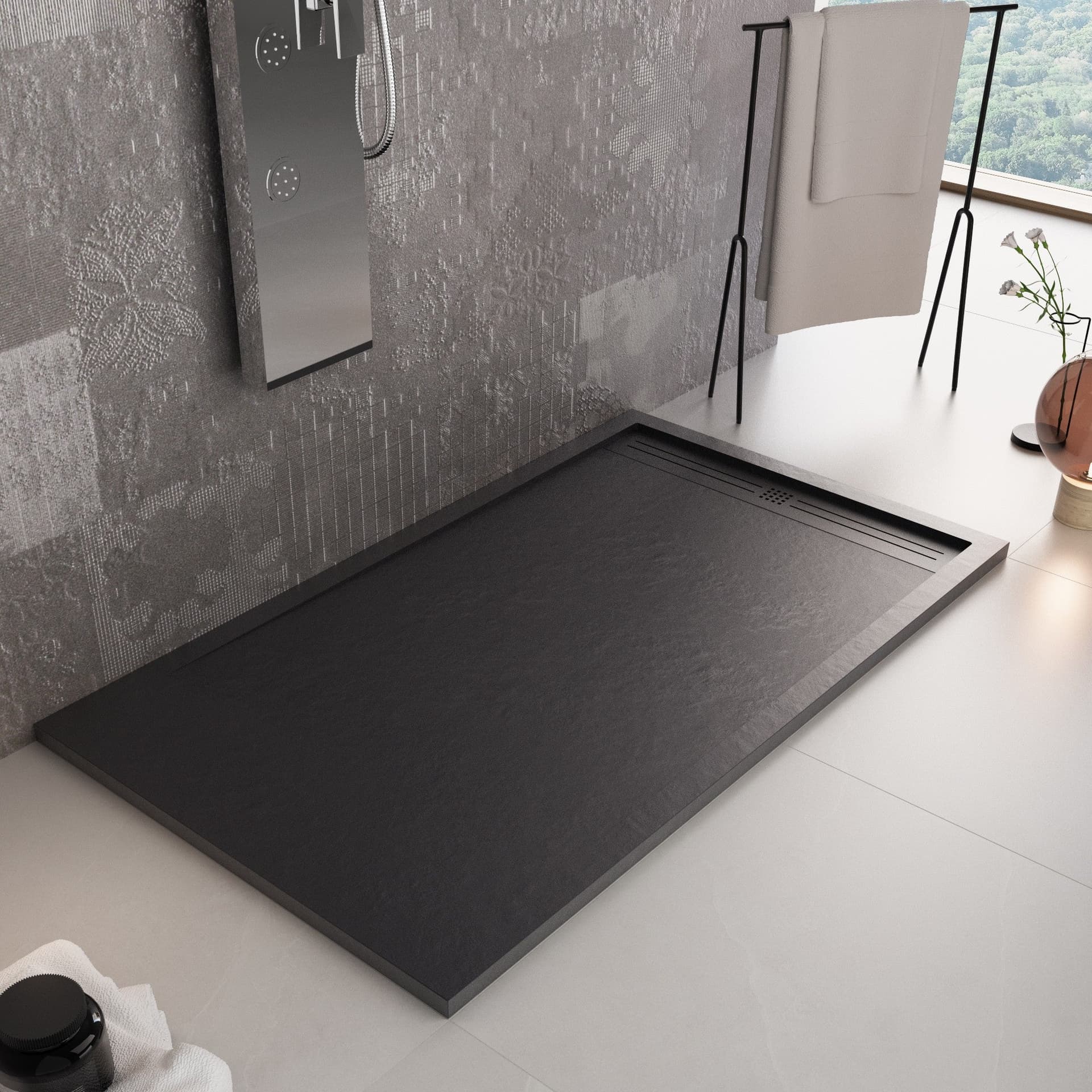 Piatto doccia in marmo resina NERO pietra cemento GRID in Box doccia Mondialshop - Parabiago, commercioVirtuoso.it
