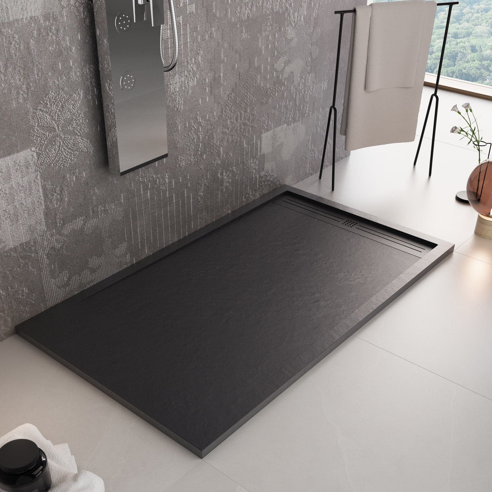 Piatto doccia in marmo resina NERO pietra cemento GRID in Box doccia Mondialshop - Parabiago, commercioVirtuoso.it
