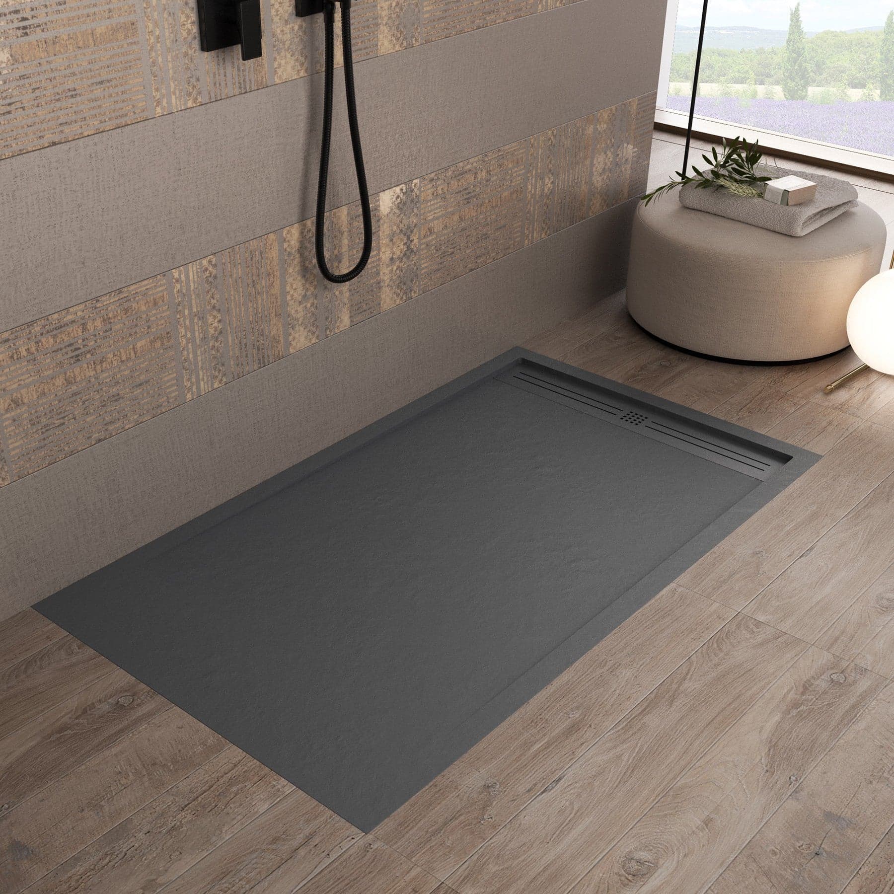 Piatto doccia in marmo resina Grigio Scuro pietra cemento GRID in Box doccia Mondialshop - Parabiago, commercioVirtuoso.it