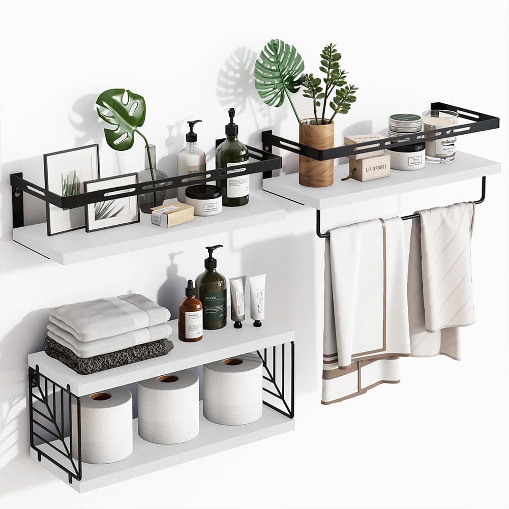 Kit 3 Mensole da Parete Legno e Metallo Bianco Versatili Salvaspazio Cucina Bagno Camera in Mensole da muro Danyx - Casoria, commercioVirtuoso.it