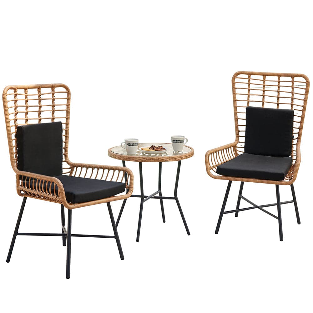 Set da Giardino Tavolino e 2 Poltrone in Polyrattan Nero e Naturale con Cuscini Casa Bar Hotel in Divanetti Danyx - Casoria, commercioVirtuoso.it
