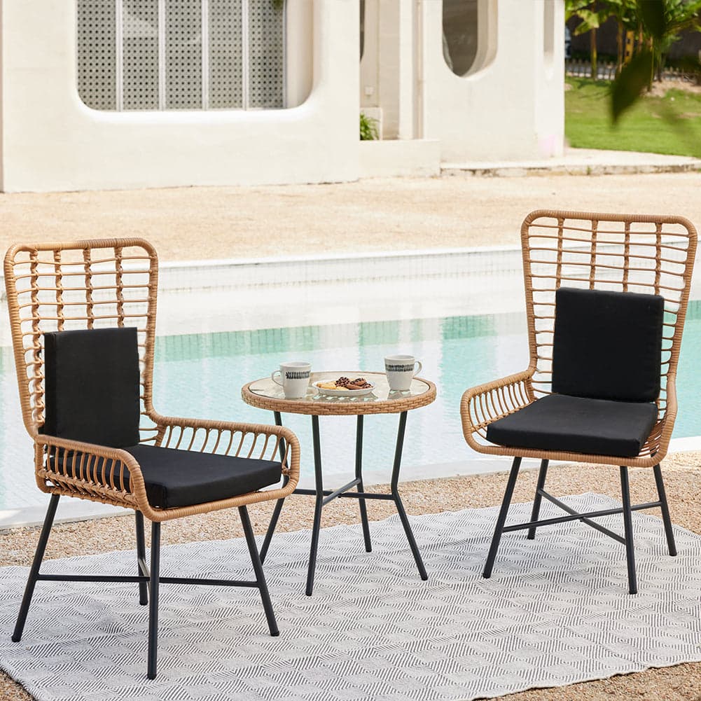 Set da Giardino Tavolino e 2 Poltrone in Polyrattan Nero e Naturale con Cuscini Casa Bar Hotel in Divanetti Danyx - Casoria, commercioVirtuoso.it