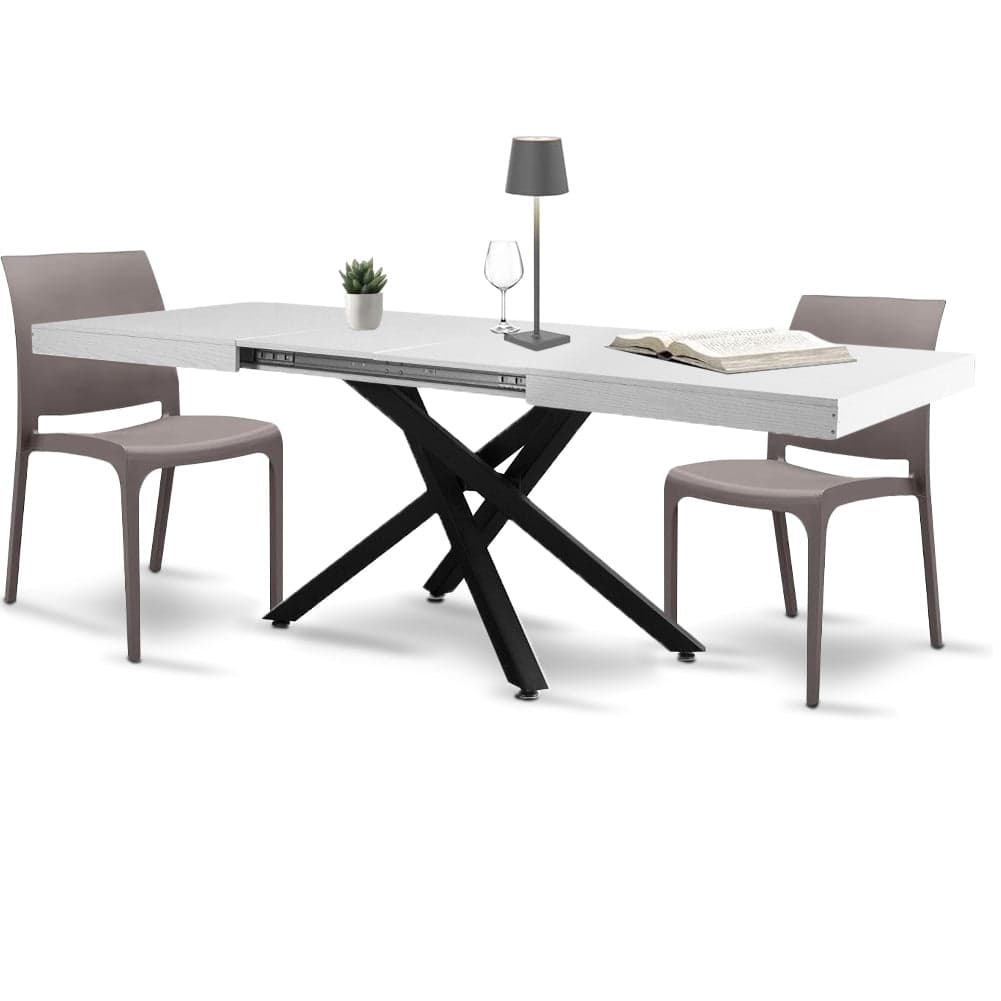 Tavolo Cucina Sala da Pranzo Allungabile Gambe a incrocio 90x140-220 cm Bianco Frassinato in Tavoli da sala da pranzo Danyx - Casoria, commercioVirtuoso.it