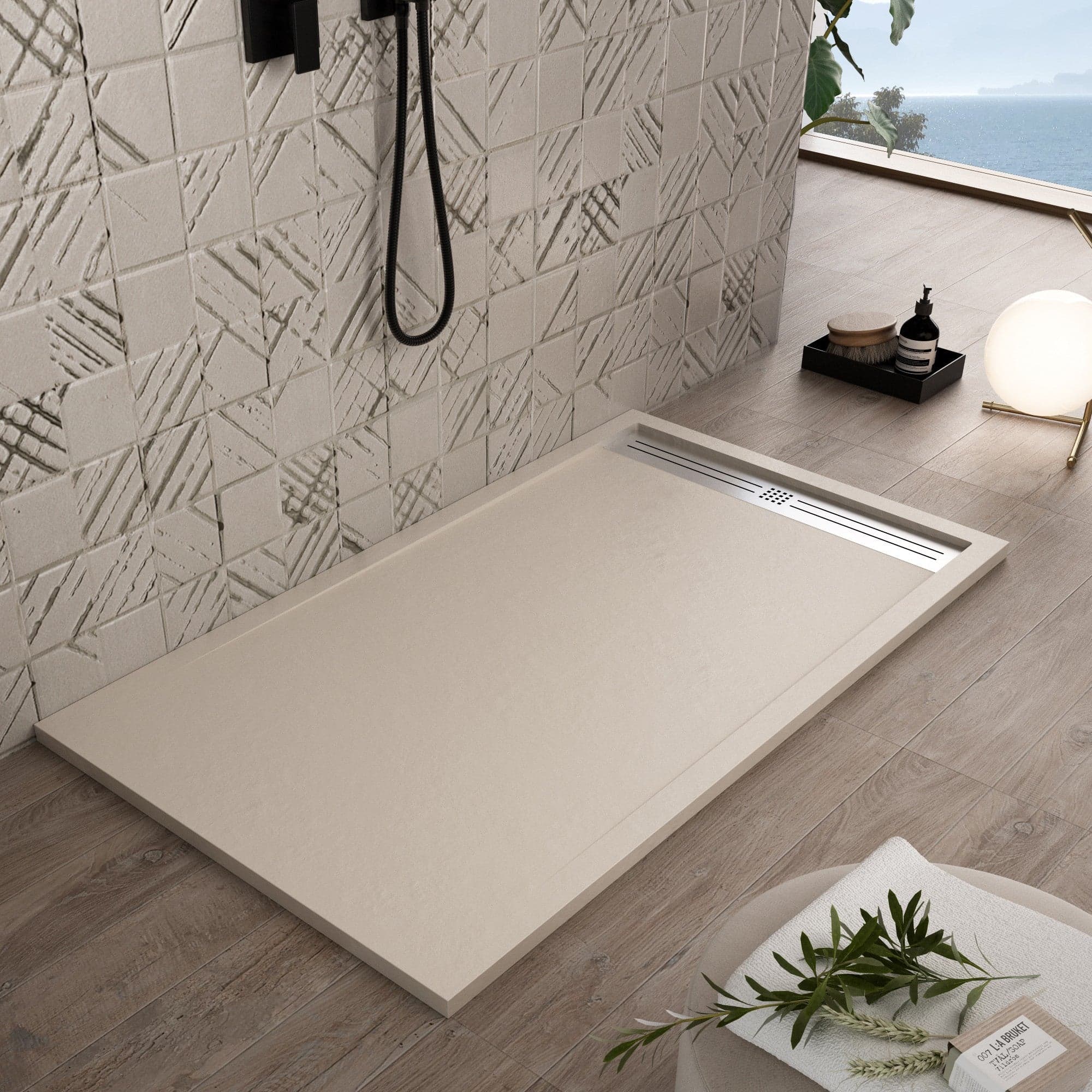 Piatto doccia in marmoresina Crema effetto pietra cemento RELAX in Box doccia Mondialshop - Parabiago, commercioVirtuoso.it
