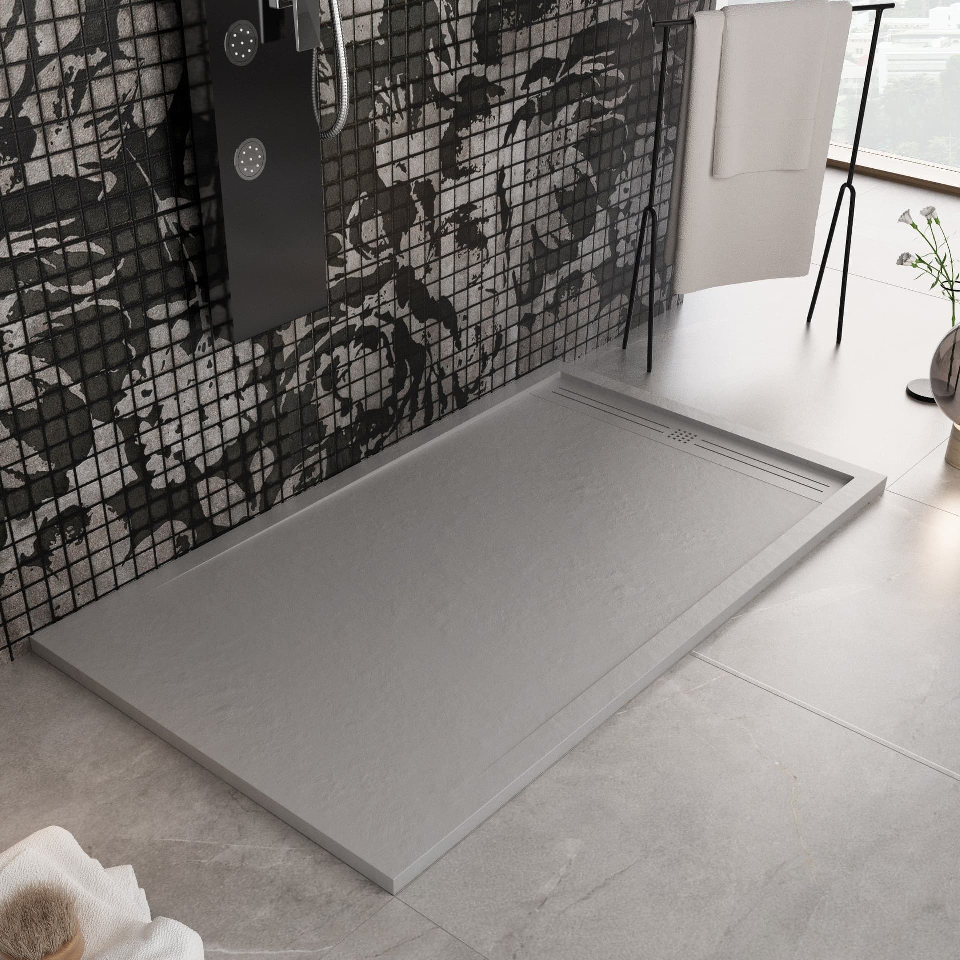 Piatto doccia in marmo resina Grigio Chiaro pietra cemento GRID in Box doccia Mondialshop - Parabiago, commercioVirtuoso.it