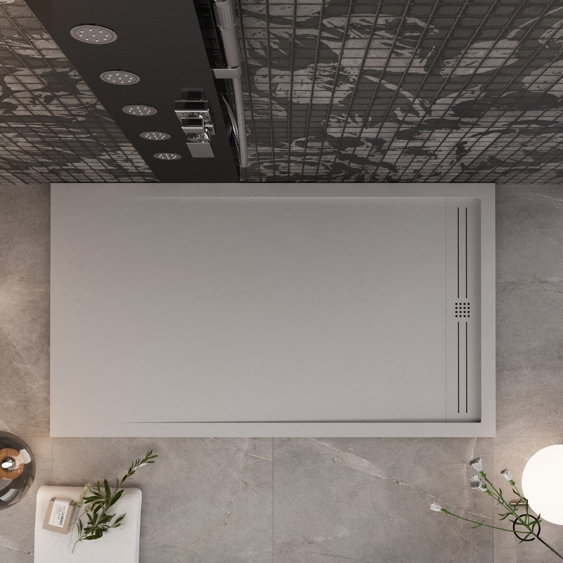 Piatto doccia in marmo resina Grigio Chiaro pietra cemento GRID in Box doccia Mondialshop - Parabiago, commercioVirtuoso.it